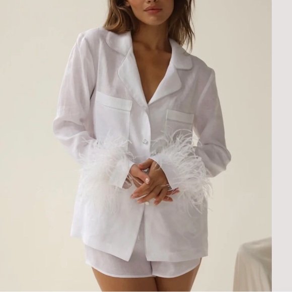Linen White Feather Pajama Set - Picture 6 of 10